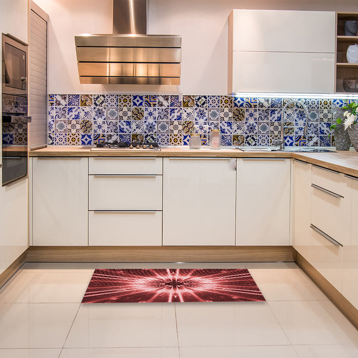Patterned Cranberry Red Rug in a Kitchen, pat138rd