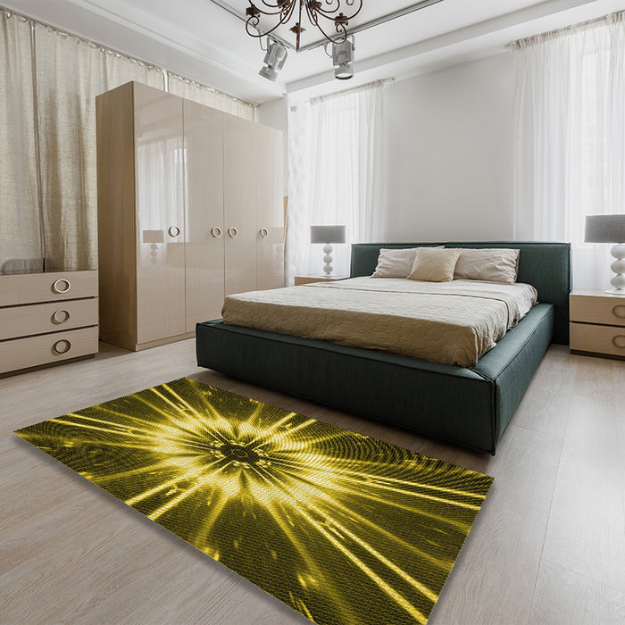 Patterned Brown Rug in a Bedroom, pat138yw