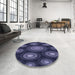 Round Patterned Night Blue Rug in a Office, pat1380blu