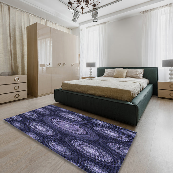 Round Machine Washable Transitional Night Blue Rug in a Office, wshpat1380blu