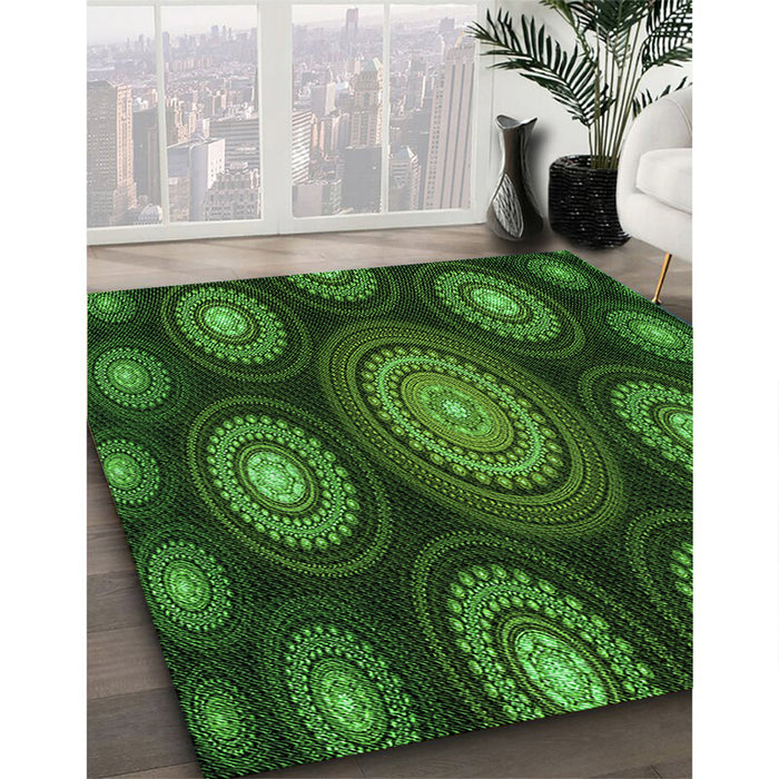 Machine Washable Transitional Dark Lime Green Rug in a Family Room, wshpat1380grn