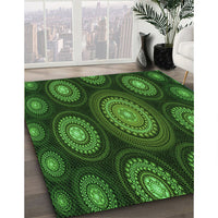 Patterned Dark Lime Green Rug, pat1380grn