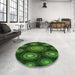 Round Patterned Dark Lime Green Rug in a Office, pat1380grn