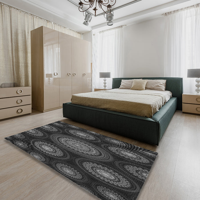 Patterned Midnight Gray Rug in a Bedroom, pat1380gry