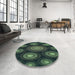 Round Patterned Dark Forest Green Rug in a Office, pat1380lblu