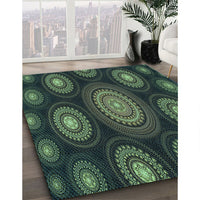 Patterned Dark Forest Green Rug, pat1380lblu