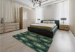 Patterned Dark Forest Green Rug in a Bedroom, pat1380lblu