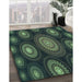 Patterned Dark Forest Green Rug in Family Room, pat1380lblu