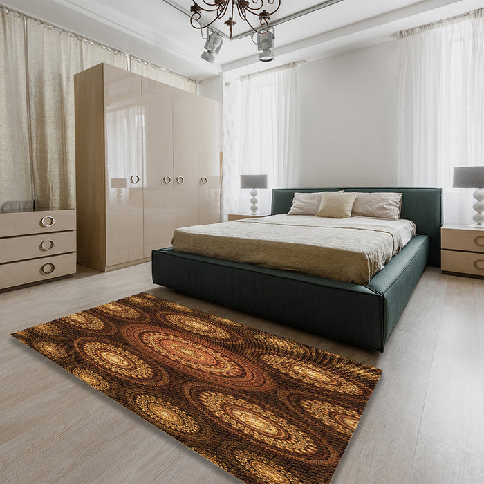 Round Machine Washable Transitional Night Red Rug in a Office, wshpat1380org