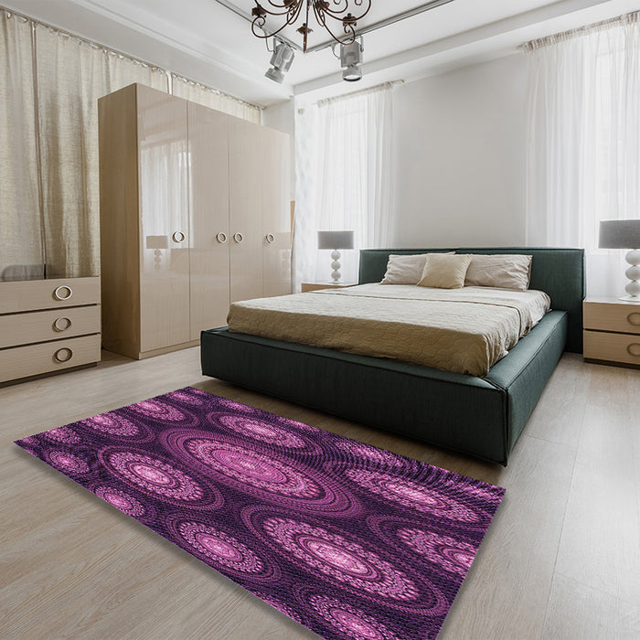 Round Machine Washable Transitional Orchid Purple Rug in a Office, wshpat1380pur