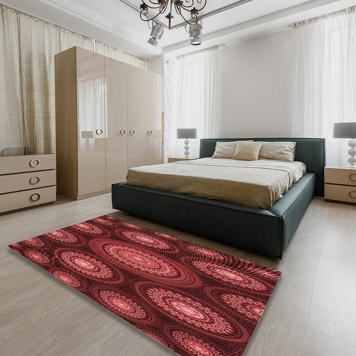 Patterned Red Rug in a Bedroom, pat1380rd