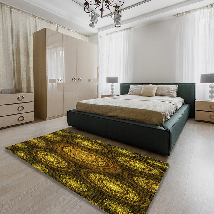 Patterned Red Rug in a Bedroom, pat1380yw