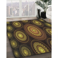 Patterned Black Brown Novelty Rug, pat1380