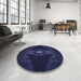 Round Patterned Deep Periwinkle Purple Rug in a Office, pat1381blu