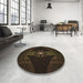 Round Patterned Midnight Gray Rug in a Office, pat1381brn