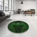 Round Patterned Green Rug in a Office, pat1381grn