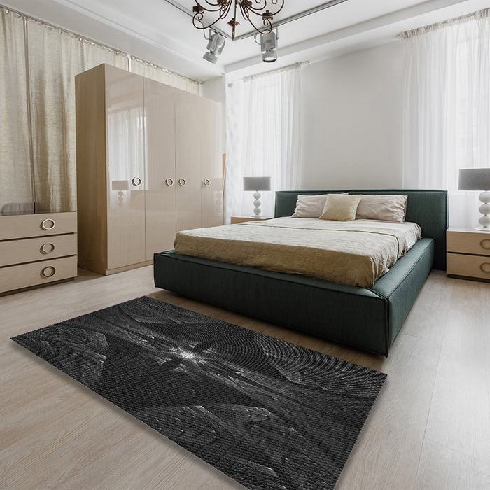 Round Machine Washable Transitional Midnight Gray Rug in a Office, wshpat1381gry