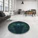 Round Patterned Black Rug in a Office, pat1381lblu