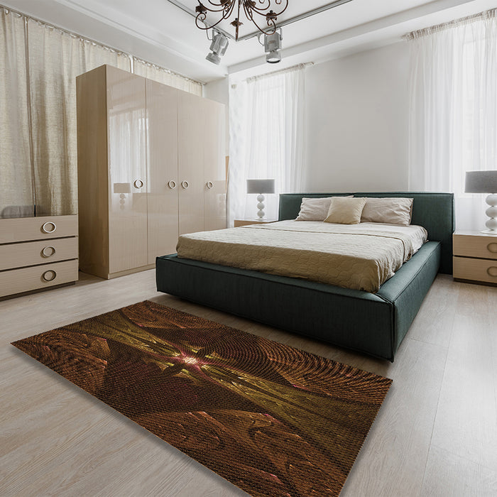 Patterned Saddle Brown Rug in a Bedroom, pat1381org