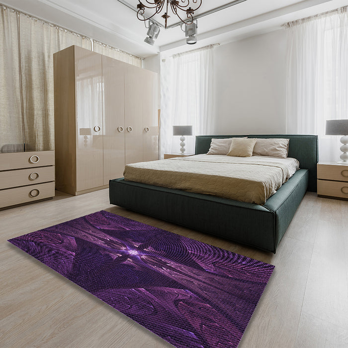 Patterned Deep Purple Rug in a Bedroom, pat1381pur
