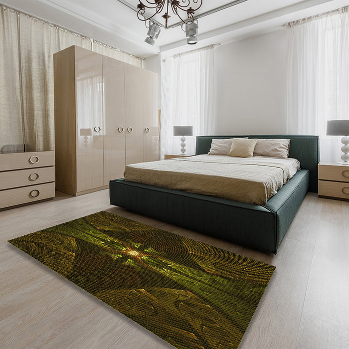 Patterned Dark Bronze Brown Rug in a Bedroom, pat1381yw
