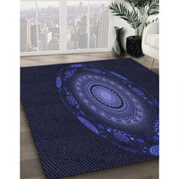 Patterned Deep Periwinkle Purple Rug, pat1382blu