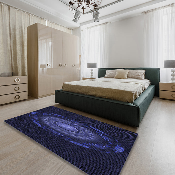 Round Machine Washable Transitional Deep Periwinkle Purple Rug in a Office, wshpat1382blu