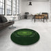 Round Patterned Deep Emerald Green Rug in a Office, pat1382grn