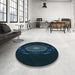 Round Patterned Black Rug in a Office, pat1382lblu