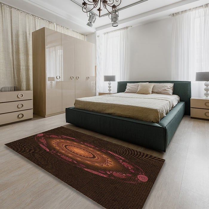 Patterned Red Brown Rug in a Bedroom, pat1382org