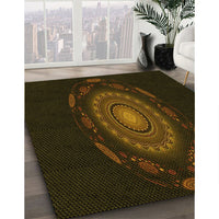 Patterned Dark Bronze Brown Rug, pat1382yw