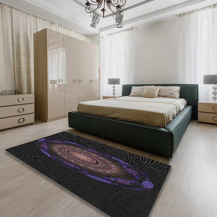 Machine Washable Transitional Black Rug in a Bedroom, wshpat1382