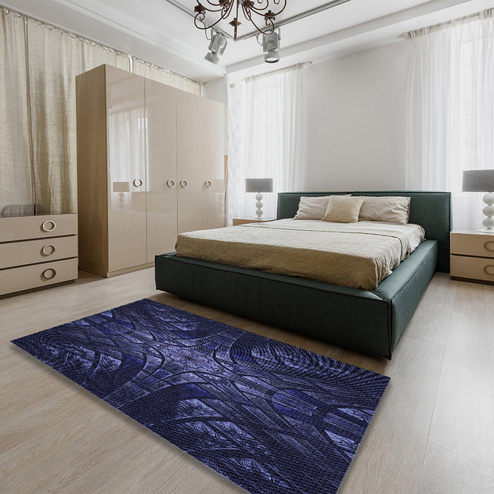 Patterned Deep Periwinkle Purple Rug in a Bedroom, pat1383blu