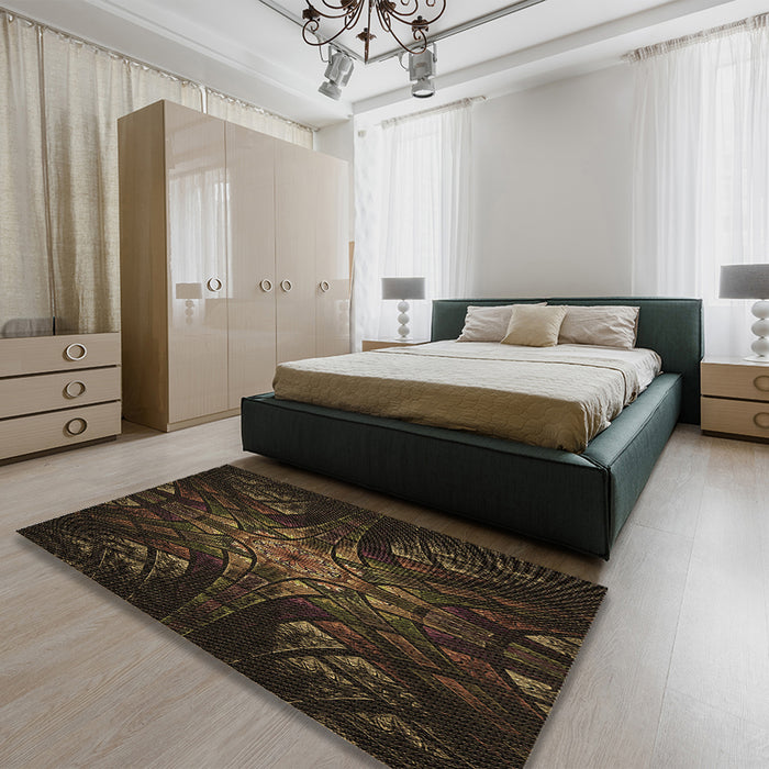 Patterned Red Brown Rug in a Bedroom, pat1383brn