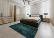 Patterned Black Rug in a Bedroom, pat1383lblu