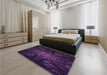 Patterned Deep Purple Rug in a Bedroom, pat1383pur