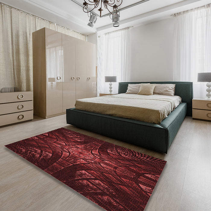 Round Machine Washable Transitional Fire Brick Red Rug in a Office, wshpat1383rd