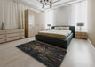 Patterned Black Novelty Rug in a Bedroom, pat1383