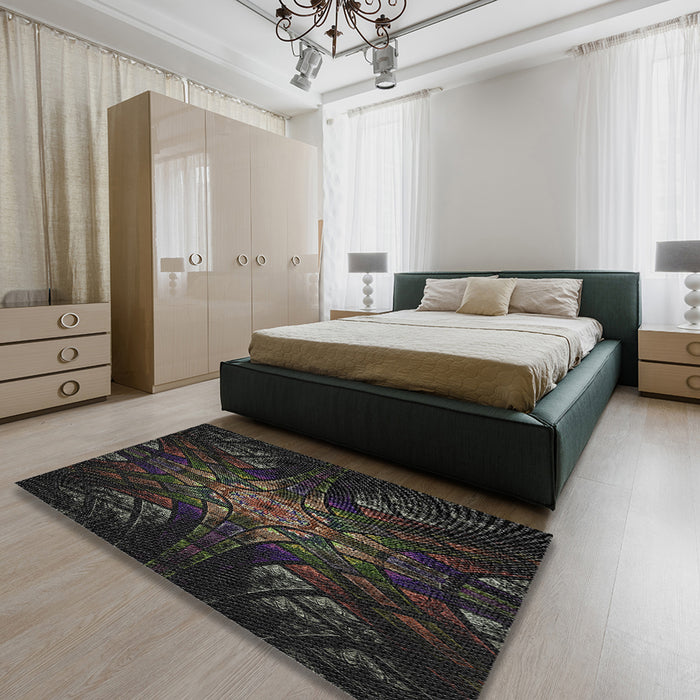 Patterned Black Novelty Rug in a Bedroom, pat1383