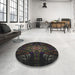 Round Machine Washable Transitional Black Rug in a Office, wshpat1383