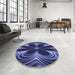 Round Patterned Midnight Blue Rug in a Office, pat1384blu