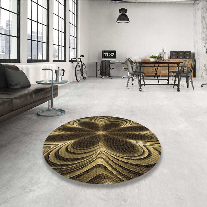 Round Patterned Light Brown Rug in a Office, pat1384brn