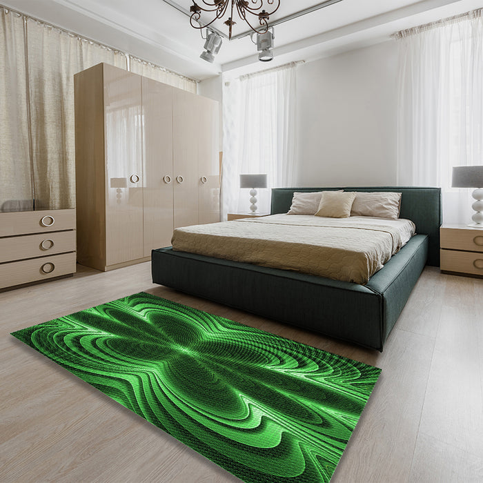 Patterned Deep Emerald Green Rug in a Bedroom, pat1384grn