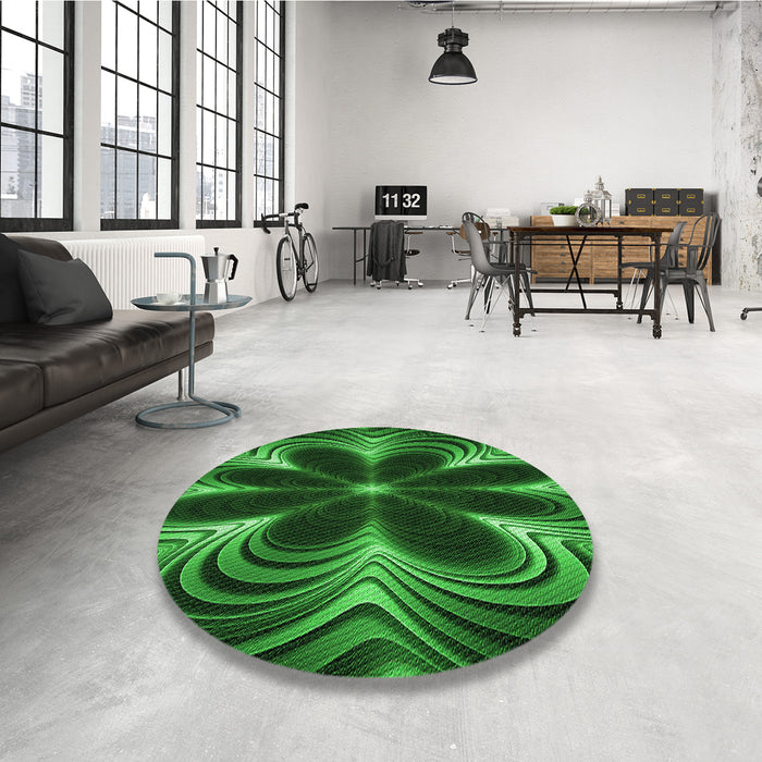 Round Patterned Deep Emerald Green Rug in a Office, pat1384grn