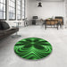 Round Patterned Deep Emerald Green Rug in a Office, pat1384grn