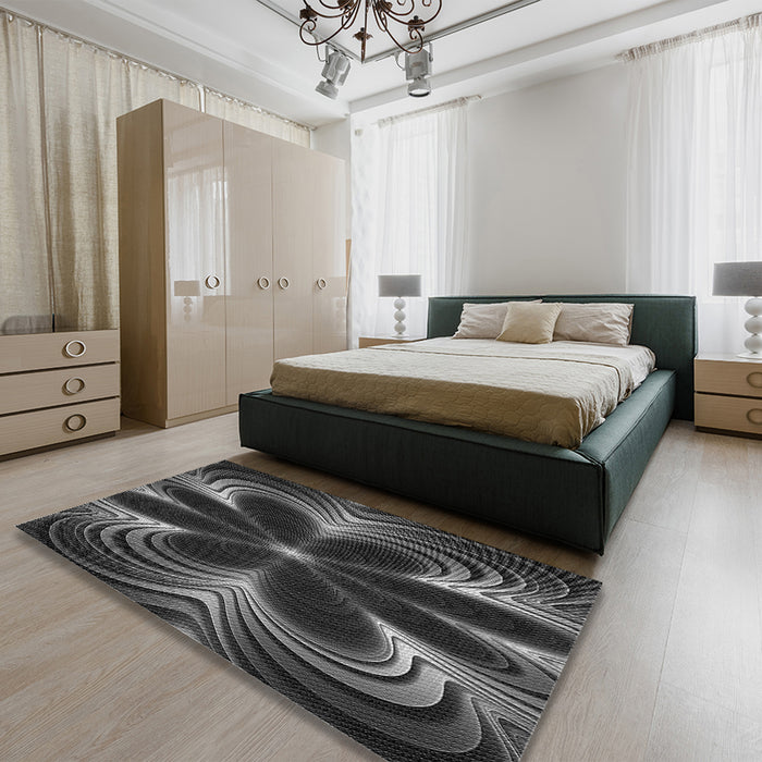 Patterned Charcoal Black Rug in a Bedroom, pat1384gry