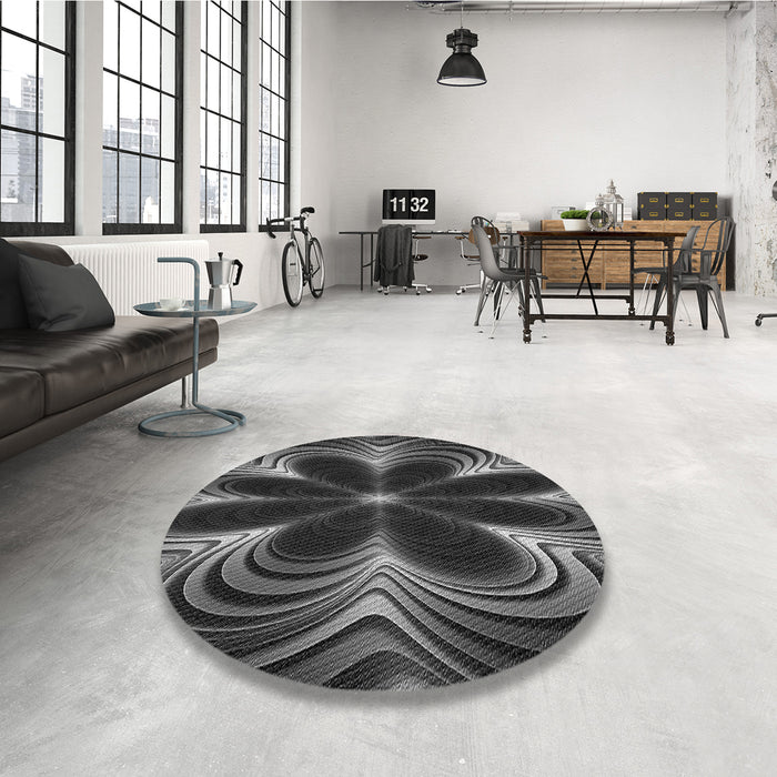 Round Patterned Charcoal Black Rug in a Office, pat1384gry