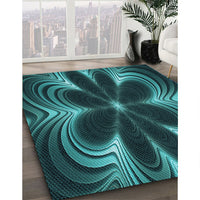 Patterned Deep Teal Green Rug, pat1384lblu