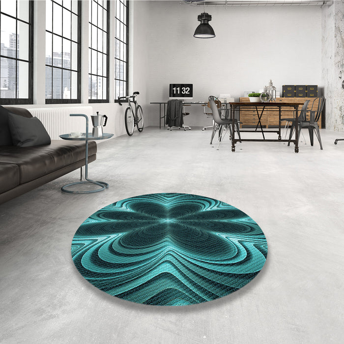Round Patterned Deep Teal Green Rug in a Office, pat1384lblu