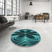 Round Patterned Deep Teal Green Rug in a Office, pat1384lblu